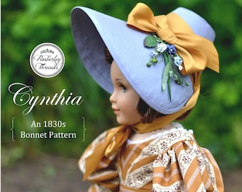 PDF Sewing Pattern Cynthia 1830s Bonnet for 18 inch dolls such as American Girl