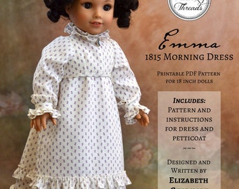 PDF Sewing Pattern Emma 1815 Morning Dress Regency for 18 inch dolls such as American Girl