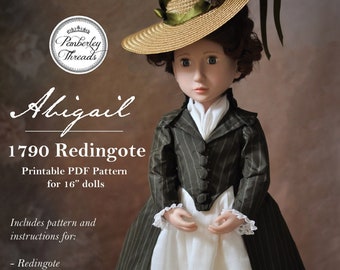 1790 Redingote Doll Clothes PDF Sewing Pattern for 16" Dolls Abigail