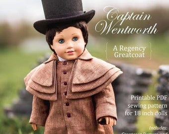 Patron de couture PDF Captain Wentworth Regency Boy Doll Outfit Greatcoat pour poupées de 18 pouces