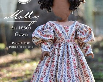 PDF Sewing Pattern Molly 1830s Romantic Era Dress for 18 inch dolls