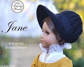 Patron de couture PDF Bonnet Jane Regency pour poupée de 18 pouces comme American Girl