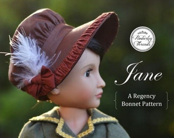 Patron de couture PDF Bonnet Jane Regency pour poupées de 16 pouces telles que A Girl for All Time