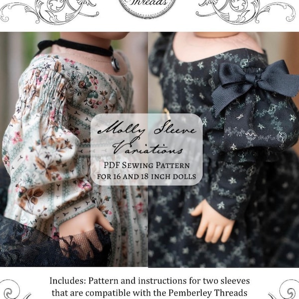 PDF Sewing Pattern Molly 1830s Gown Sleeve Variations for 18 inch and 16 inch doll American Girl A Girl for All Time