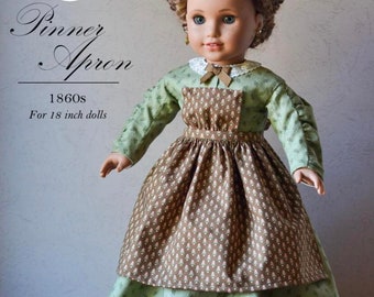 PDF Patron de couture 1860 Pinner Tablier pour poupées de 18 pouces telles que American Girl