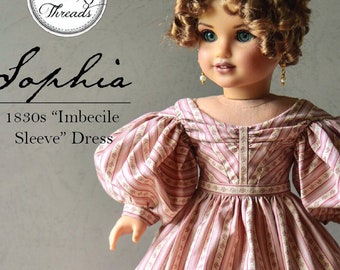 PDF Sewing Pattern Sophia 1830s Imbecile Sleeve Dress for 18 inch dolls such as American Girl