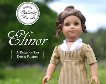 Regency Doll Dress PDF Sewing Pattern for 18 inch doll such as American Girl PDF Elinor