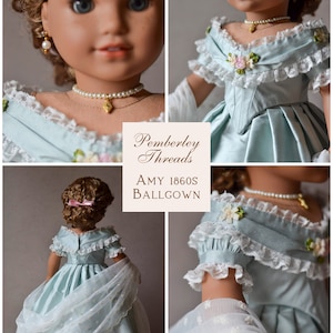 Patron de couture PDF Amy, robe de bal des années 1860 pour poupées de 18 pouces American Girl, par exemple image 2