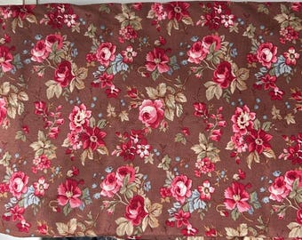 Doll clothing fabric Pink and brown Cabbage Roses Cotton