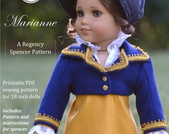 Patron de couture PDF Marianne Regency Spencer Jacket pour poupées de 18 pouces telles que American Girl