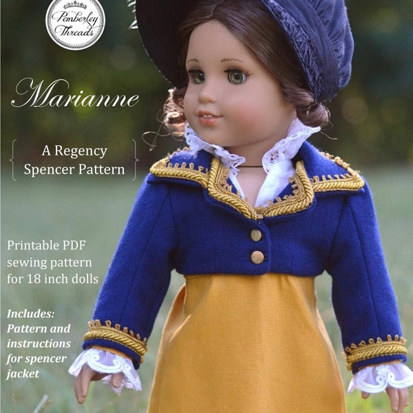 PDF Sewing Pattern Marianne Regency Spencer Jacket for 18 inch dolls such as American Girl