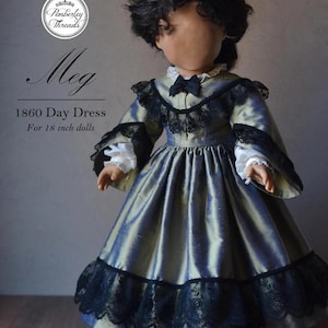 PDF Sewing Pattern Meg 1860 Day Dress for 18 inch dolls