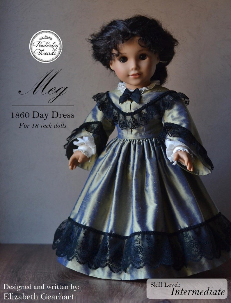 Patron de couture PDF Robe de jour Meg 1860 pour poupées de 18 pouces telles que American Girl image 1