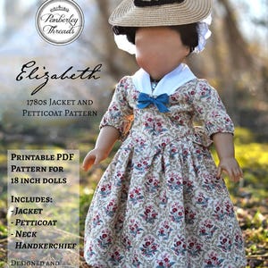 PDF Sewing Pattern 1780s Jacket and Petticoat 18th Century for 18 inch dolls