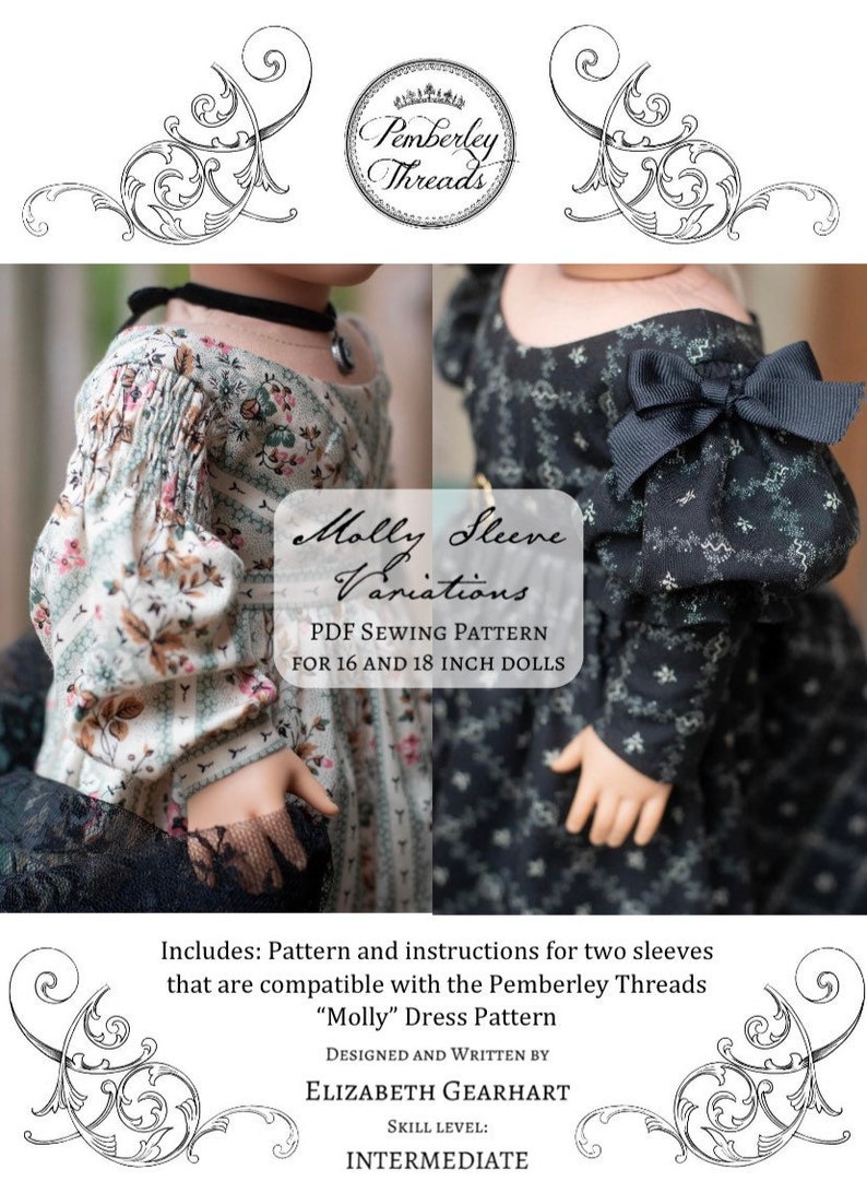PDF Sewing Pattern Molly 1830s Gown Sleeve Variations for 18 inch and 16 inch doll American Girl A Girl for All Time image 1