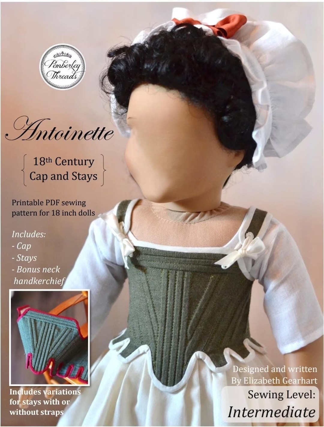 PDF Sewing Pattern Antoinette 18th Century Cap and Stays Corset
