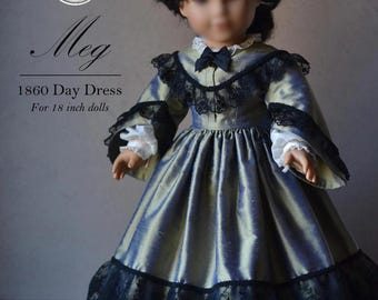 PDF Sewing Pattern Meg 1860 Day Dress for 18 inch dolls