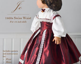 PDF Sewing Pattern 1860s Swiss Waist Blouse Skirt for 18 inch dolls Jo