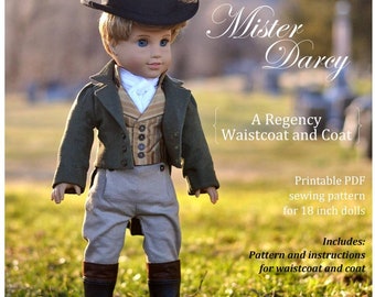 PDF Sewing Pattern Mr Darcy Regency Boy Doll Outfit Coat and Waistcoat for 18 inch dolls