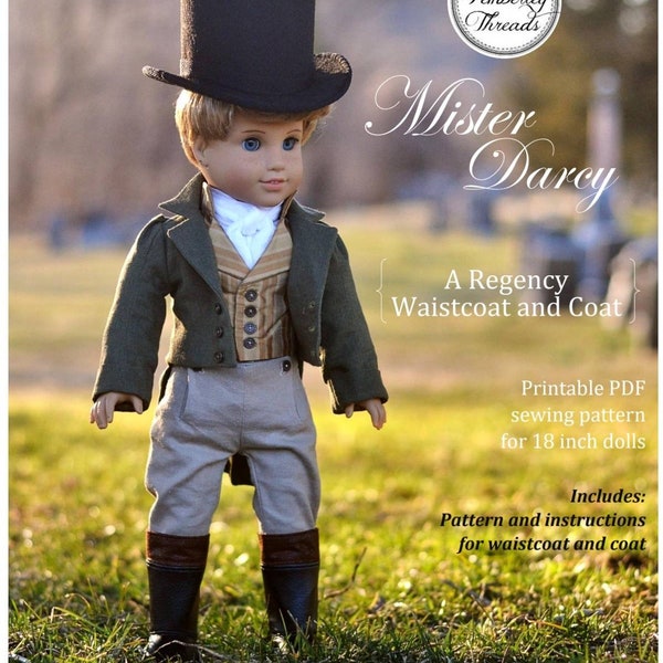 PDF Sewing Pattern Mr Darcy Regency Boy Doll Outfit Coat and Waistcoat for 18 inch dolls