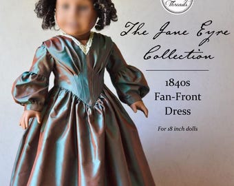 PDF Sewing Pattern Jane Eyre 1840s Fan Front Dress for 18 inch dolls