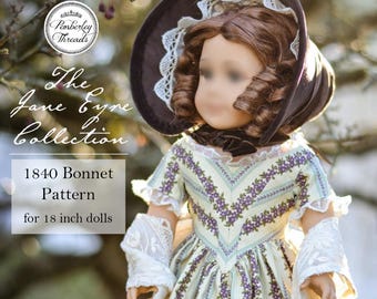 PDF Sewing Pattern Jane Eyre 1840 Bonnet for 18 inch dolls