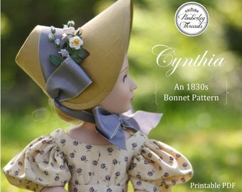 PDF Sewing Pattern Cynthia 1830s Bonnet for 16 inch dolls such as A Girl for All Time