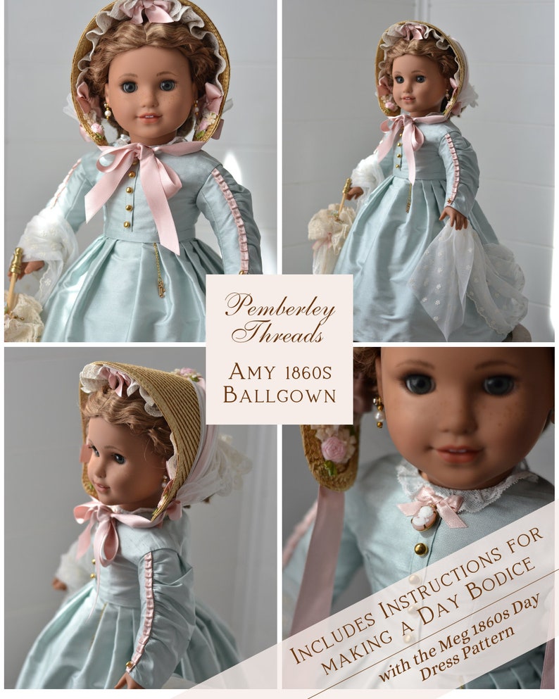 PDF Sewing Pattern Amy 1860s Ballgown for 18 inch dolls such as American Girl image 3