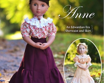 Patron de couture PDF Anne Shirtwaist and Skirt for 16 inch dolls A Girl for All Time