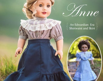 PDF Sewing Pattern Anne Shirtwaist and Skirt for 18 inch dolls such as American Girl