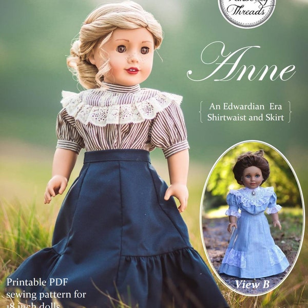 PDF Sewing Pattern Anne Shirtwaist and Skirt for 18 inch dolls such as American Girl