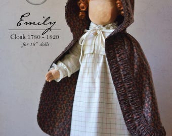 PDF Sewing Pattern Emily Cloak 1780 - 1820 for 18 inch dolls