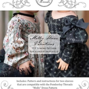 PDF Sewing Pattern Molly 1830s Gown Sleeve Variations for 18 inch and 16 inch doll A Girl for All Time
