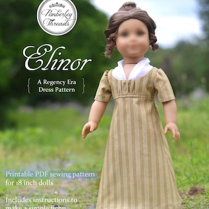 Regency Doll Dress Sewing Pattern, 18 inch Doll (PDF) Elinor