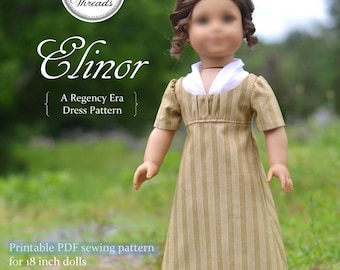 Regency Doll Dress Sewing Pattern, 18 inch Doll (PDF) Elinor