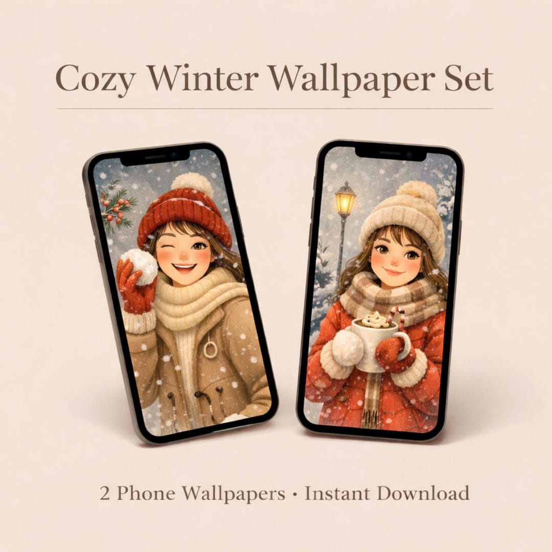 Cozy Winter Phone Wallpaper Set | 2 iPhone Android Backgrounds | Snow