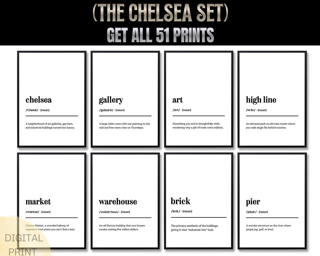 Funny Chelsea Definition Print, NYC Neighborhood Art, New York City ...