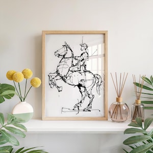 Deconstructed Equestrian Monument Gestural Ink Line Art Print, Horse Sketch Wall Decor, Modern Abstract Living Room Download