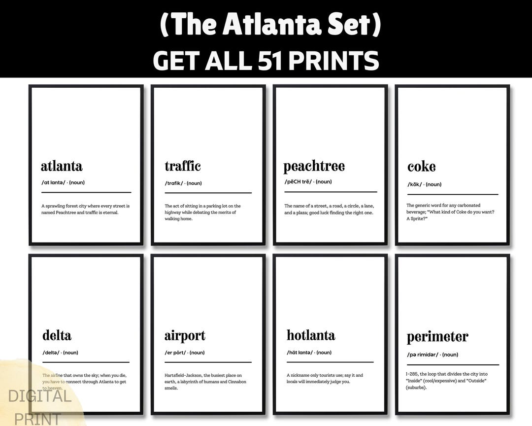 Atlanta Definition Print, Funny Georgia Peach Wall Art, ATL Hip Hop ...