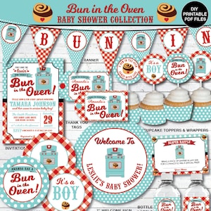 Bun In the Oven Baby Shower Decorations, Baby Girl, Baby Boy, Gender Neutral, Printable PDF Files, PERSONALIZED