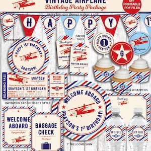 Airplane Birthday Decorations, Airplane Party Decorations, Vintage Airplane Birthday, Printable PDF Files