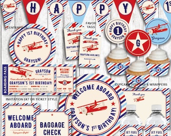 Airplane Birthday Decorations, Airplane Party Decorations, Vintage Airplane Birthday, Printable PDF Files