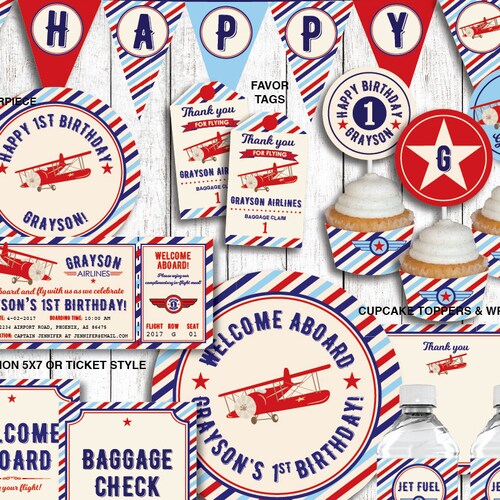 Airplane Birthday Party Invitation Decorations Printable - Etsy