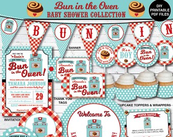 Bun In the Oven Baby Shower Decorations, Baby Girl, Baby Boy, Gender Neutral, Printable PDF Files, PERSONALIZED
