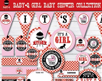 Baby Q Decorations - BBQ Baby Shower Decorations- Girl Baby Shower - DIY Party PDF Printables
