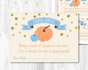 Pumpkin Diaper Raffle Ticket, Diaper Raffle Ticket Printable, Diaper Raffle Cards, Diaper Raffle Baby Shower, Instant Download