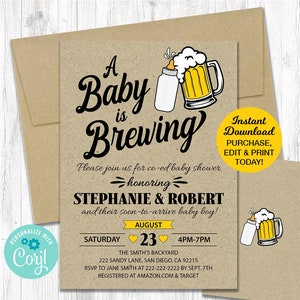 A Baby is Brewing Baby Shower Invitation, Beer Baby Shower, Couples Baby Shower Invitation, Editable Invitation, Printable, INSTANT DOWNLOAD