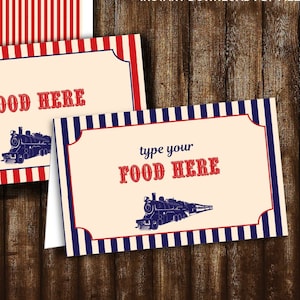 Train Food Labels, Vintage Train Food Tent Cards, Printable Food Tents, Train Place Cards, Printable PDF File, Instant Download