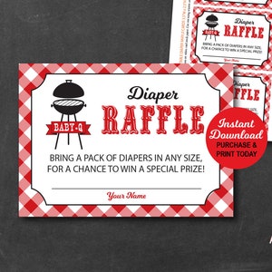 Baby Q Diaper Raffle Cards, BBQ Baby Shower Diaper Raffle Ticket Red and Black, Diaper Raffle Insert, Printable PDF File, Instant Download,