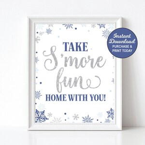 S&#39;more Sign, Smores Bar Sign, Winter Onederland Smores Sign, Blue and Silver, Favors Sign, Winter Wonderland, Printable, INSTANT DOWNLOAD